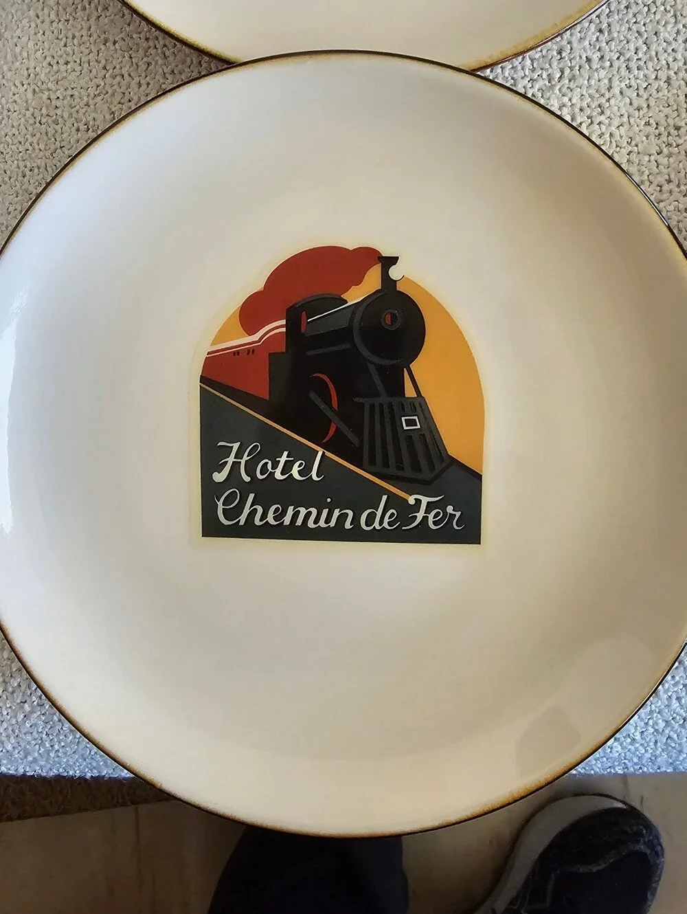 Pottery Barn Cream Salad Plates Retro Travel Graphics - Set of 4 - Discontinued